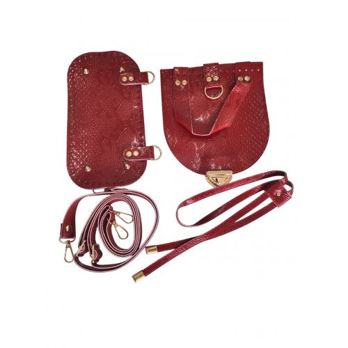 Suni Deri Sırt Çantası Seti Bordo Renk